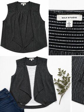 Max Studio Black & White Open Front Sleeveless Blouse – Size Large